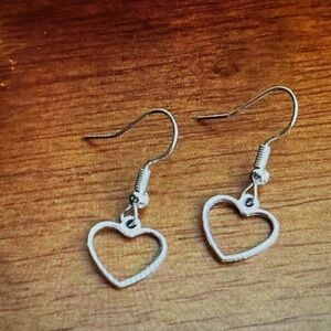 Small Heart Charm Silver Tone Hook Earrings